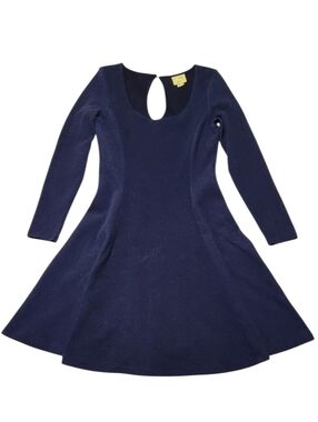 ANTHROPOLOGIE MAEVE Sasha Navy Fit and Flare Textured Long Sleeve Dress Sz Large